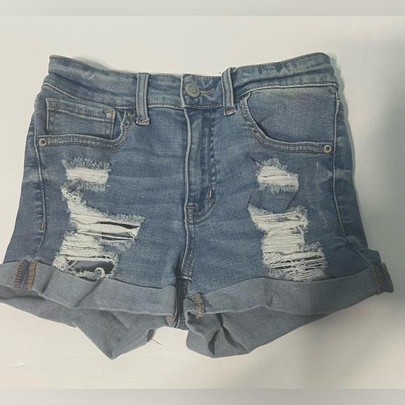 Aeropostale Jean Shorts Womens Size 0 Distressed High Rise Midi Stretch - Picture 1 of 6